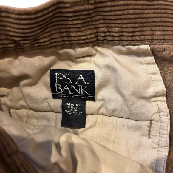 Jos. A Bank Corduroy Pants Men's 34x32 Tan Brown Pleated Cotton Cuffed Trousers - Picture 3 of 7